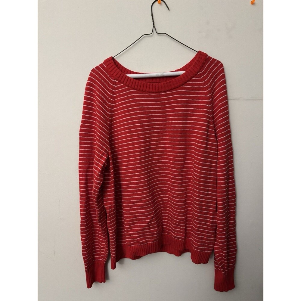 100% Cotton Lands End striped Red And White Sweater Women’s Large